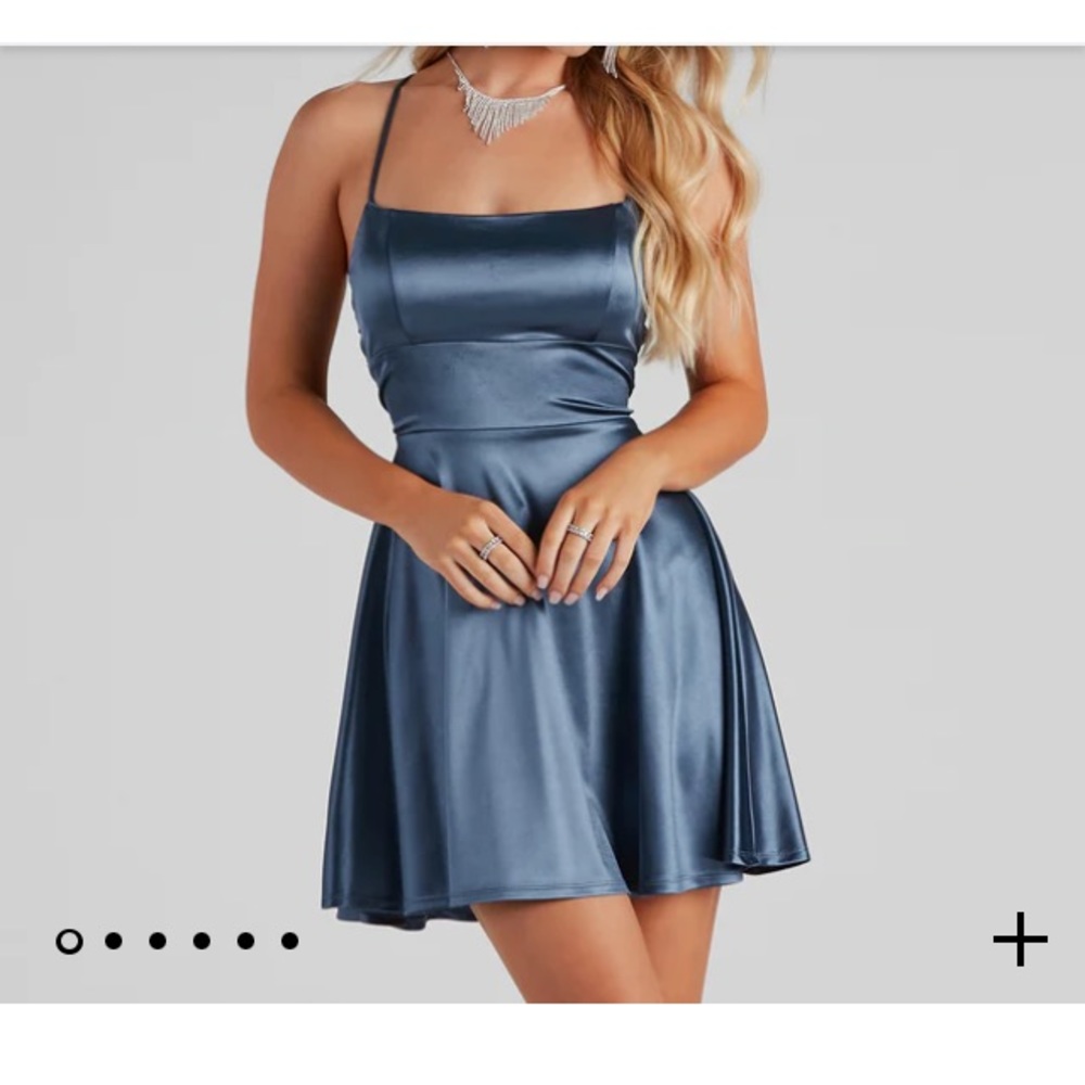 Windsor Blue Satin Skater Dress